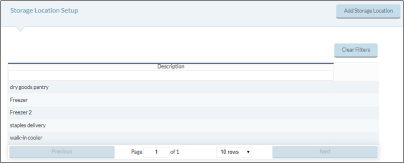 storage location setup screen